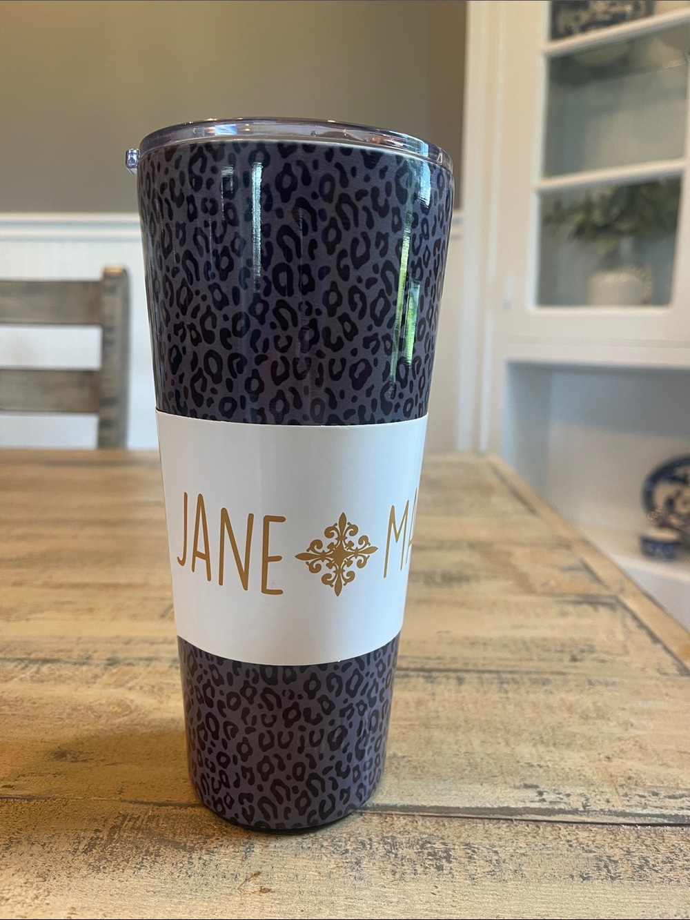 Jane Marie Leopard Print Travel Tumbler in Dark Gray